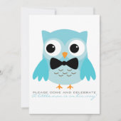 ボウタイ付アクアフクロウ赤ちゃんシャワー招待状 招待状 (正面)