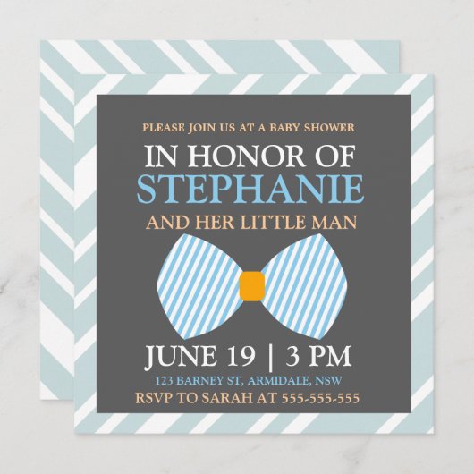 ボウタイ男の赤ちゃんシャワー招待状 招待状 (正面/裏面)