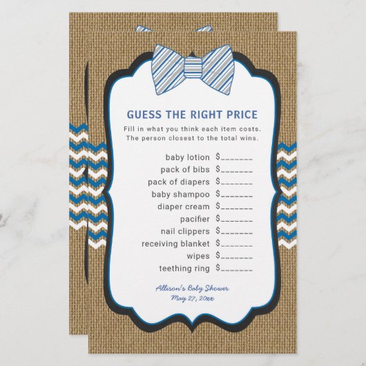 ボウタイ赤ちゃんシャワーゲーム価格+単語スクランブル (正面/裏面)