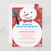 ボウタイ雪だるまキッズウィンターバースデーパーティー インビテーションポストカード (正面/裏面)