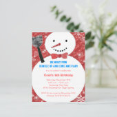 ボウタイ雪だるまキッズウィンターバースデーパーティー インビテーションポストカード (スタンド正面)