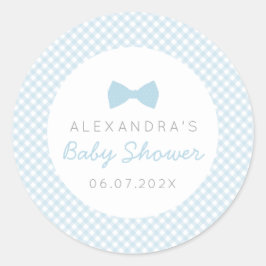 ボウタイ青いギンガムの赤ちゃんシャワー ラウンドシール