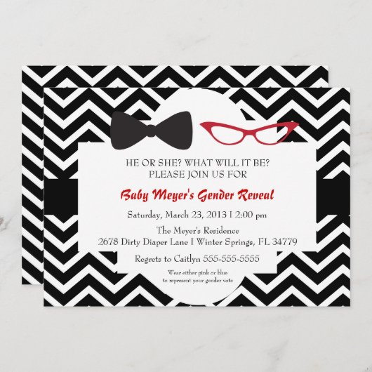 ボウタイ&グラスジェンダーリビールパーティの招待状 招待状 (正面/裏面)