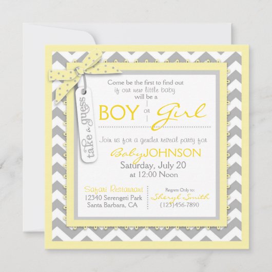 ボウタイ チュチュ チェッカープリント 性別発表パーティー 招待状 (裏面)