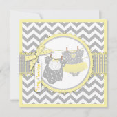 ボウタイ チュチュ チェッカープリント 性別発表パーティー 招待状 (正面)