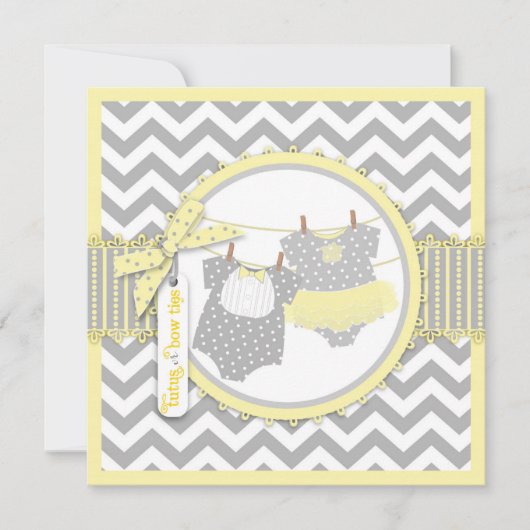 ボウタイ チュチュ チェッカープリント 性別発表パーティー 招待状 (正面)