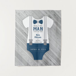 ボウタイ ベイビーシャワー 背景、ネイビー、水色 タペストリー