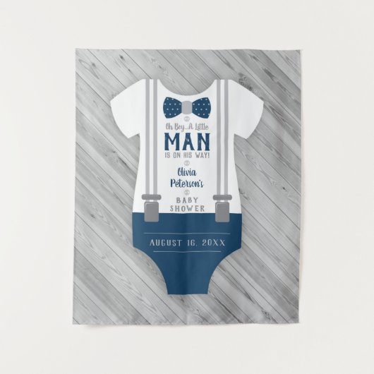 ボウタイ ベイビーシャワー 背景、ネイビー、水色 タペストリー (正面)