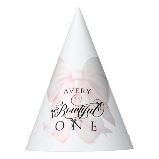 ボウティフル1歳の誕生日ピンクボウガールズ パーティーハット (正面)