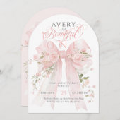 ボウティフル1歳の誕生日フローラボウガール 招待状 (正面/裏面)