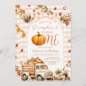 ボウトラックカボチャ1st誕生日秋秋フローラ 招待状 (正面/裏面)