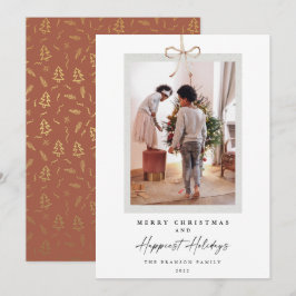 ボウノットモダンフォトハッピストホリデイズクリスマス シーズンカード