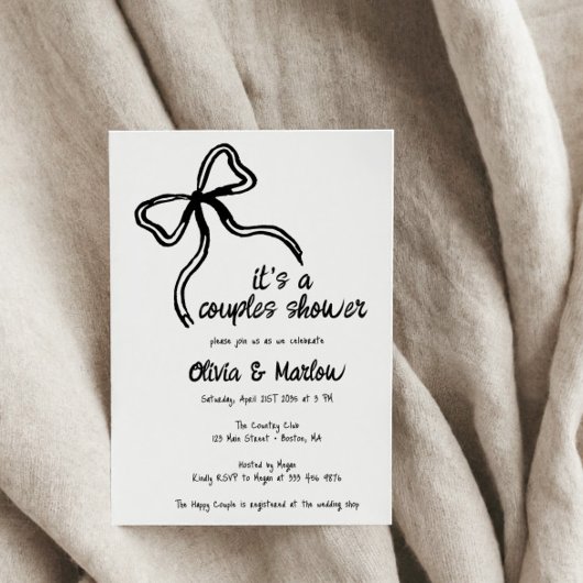 ボウハンドカップル図解入りの、写真付きのシャワーの招待状 招待状