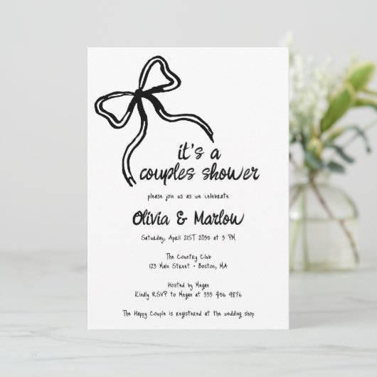 ボウハンドカップル図解入りの、写真付きのシャワーの招待状 招待状 (スタンド正面)