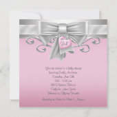 ボウハートチャームピンクシルバーベビーガールシャワー 招待状 (裏面)