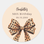 ボウヒョウ柄ベージュ誕生日 ラウンドシール (正面)