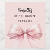 ボウピンクのブライダルシャワー ワインラベル (シングルラベル)