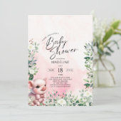 ボウピンクの女の子ベビーシャワー付き豚招待状 招待状 (スタンド正面)