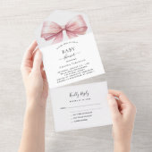 ボウピンクの女の子BABYシャワー出欠 オールインワン招待状 (貼ってはがせる)
