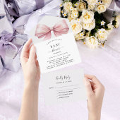 ボウピンクの女の子BABYシャワー出欠 オールインワン招待状