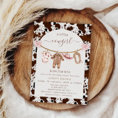 ボウピンクの物干し牛のプリント女性のカーボーイベビーシャワー 招待状