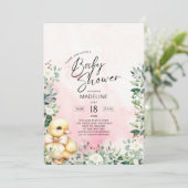 ボウピンクガールベビーシャワー付きアヒル招待状 招待状 (スタンド正面)