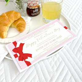 ボウピンクストライプのバレンタインデーのギフト券カード 招待状