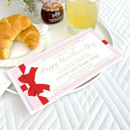 ボウピンクストライプの母の日のギフト券カード 招待状