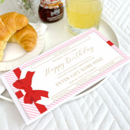 ボウピンクストライプハッピーバースデーギフト券カード 招待状