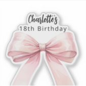 ボウピンク白エレガント誕生日 シール (正面)