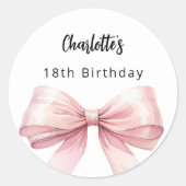 ボウピンク白エレガント誕生日 ラウンドシール (正面)