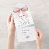 ボウピンク白ブライダルシャワーrsvp オールインワン招待状 (貼ってはがせる)