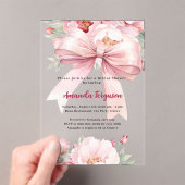 ボウピンク花模様エレガント澄んブライダルシャワー アクリル招待状 (インサイチュ (ポータブル))