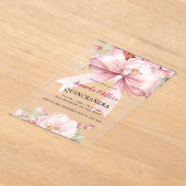 ボウピンク花模様澄んキンセアニェラ アクリル招待状 (レイダウン)