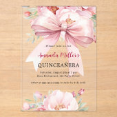 ボウピンク花模様澄んキンセアニェラ アクリル招待状 (正面)