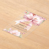 ボウピンク花模様澄んズスウィート16 アクリル招待状 (レイダウン)