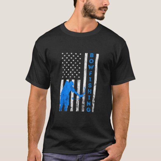 ボウフィッシングアメリカ魚弓狩り国旗アメリカンボウフ Tシャツ (正面)