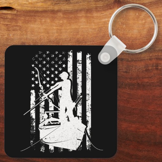 ボウフィッシングヴィンテージルックアメリカンフラッグボウ狩り キーホルダー (裏面)