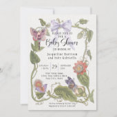 ボウフェアリーガーデンフラワーヴィンテージフローラベビーシャワー 招待状 (正面)