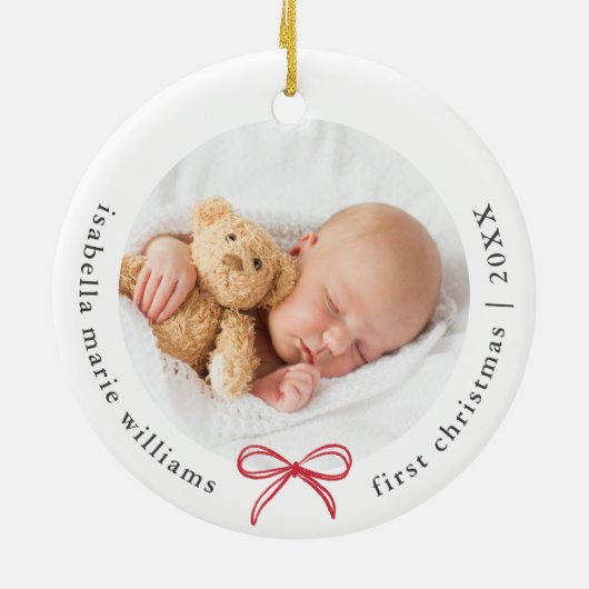 ボウフォトモダンベビー初めてのクリスマス セラミックオーナメント (裏面)