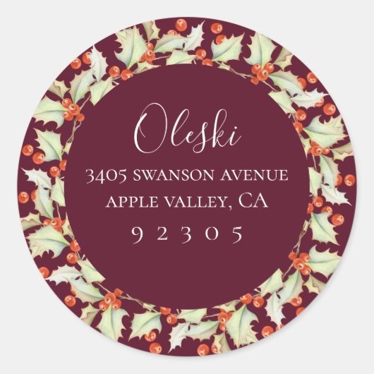 ボウフオブホリーリース差出人住所ステッカー ラウンドシール (正面)