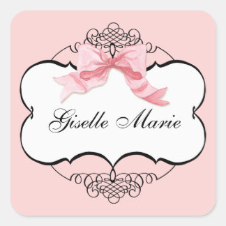 ボウフランスのnドット、女の子の赤ちゃんシャワーシール スクエアシール
