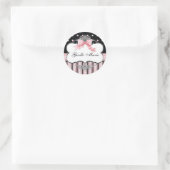 ボウフランスのnドット、女の子の赤ちゃんシャワーシール ラウンドシール (バッグ)