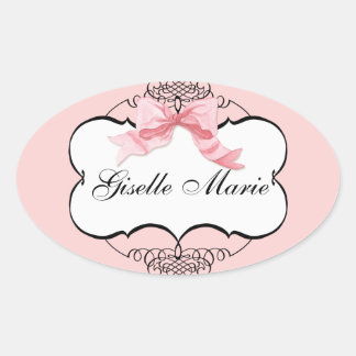 ボウフランスのnドット、女の子の赤ちゃんシャワーシール 楕円形シール