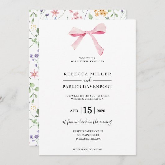 ボウフローラエレガントトレンディー結婚式招待状 招待状 (正面/裏面)