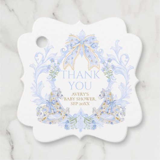 ボウフローラクレスト素朴ブルーボーイベビーシャワー フェイバータグ (正面)