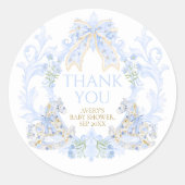 ボウフローラクレスト素朴ブルーボーイベビーシャワー ラウンドシール (正面)