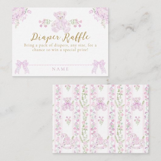 ボウフローラテディベアトイレガールシャワーおむつ エンクロージャーカード (正面/裏面)