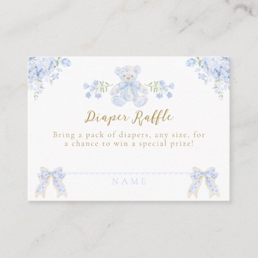 ボウフローラテディベアトイレボーイベビシャワーおむつ エンクロージャーカード (正面)