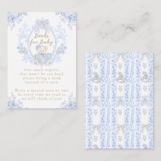 ボウフローラテディベアトイレボーイベビーシャワーブック エンクロージャーカード (正面/裏面)